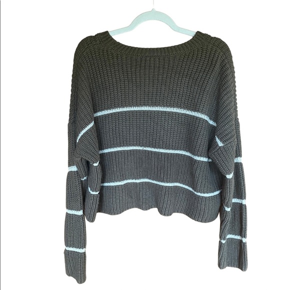 Moon & Madison Olive and White Striped Knit Swearer - Picture 2 of 5